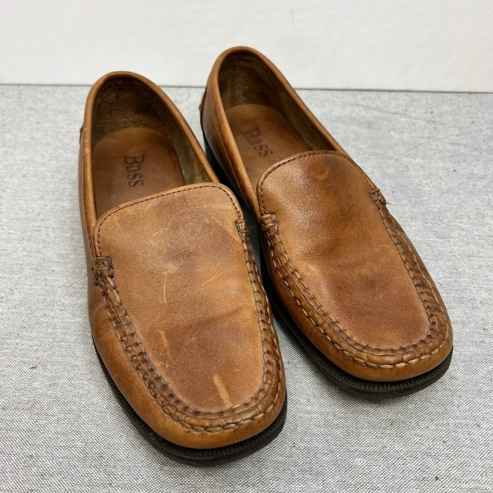Bass Mens Tan Leather Moc Toe Loafers Slip On Shoes Brown Size 8M